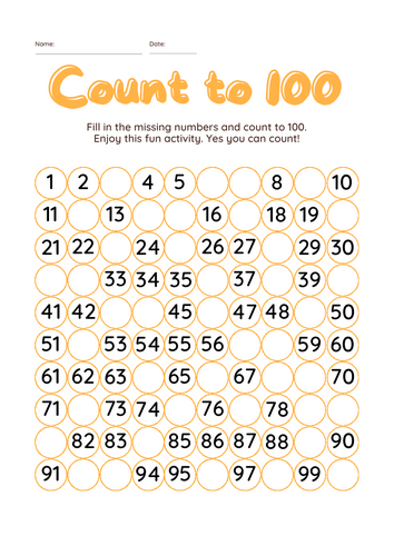 Counting to 100 Worksheets: Fill-in the Missing Numbers