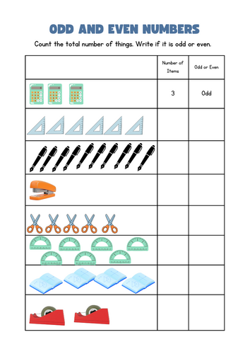 Odd and Even Numbers Worksheet (Count & Identify)