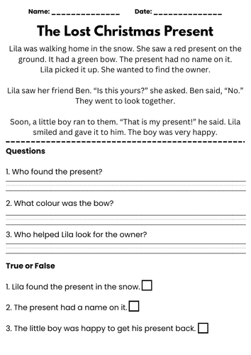 FREE KS1 Christmas Reading Comprehension | Differentiated Sample Story & Questions