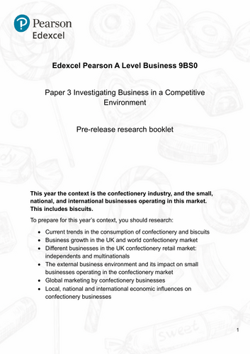 Edexcel A Level Business Paper 3 2026 Pre Release Research Booklet
