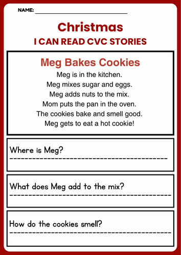 Christmas CVC Reading Comprehension Stories
