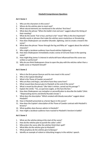 Macbeth Comprehension Questions