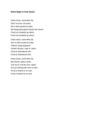 TRADITIONAL CHRISTMAS CAROL "SILENT NIGHT" in Irish Gaelic