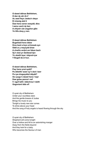"O dawel ddinas Bethlehem" CAROL NADOLIG: Gwasanaeth Plant