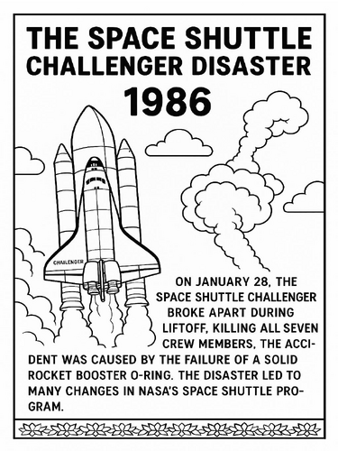 The Space Shuttle Challenger Disaster 1986 Coloring Picture
