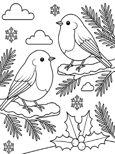 Christmas Robins Coloring Picture