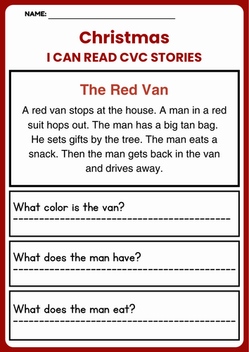 Christmas CVC Reading Comprehension Stories