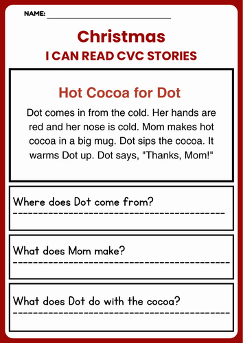 Christmas CVC Reading Comprehension Stories