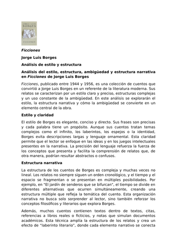 Ficciones by Jorge Luis Borges – Style - Ambiguity and Narrative Technique