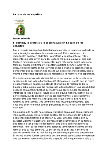 La casa de los espíritus by Isabel Allende – Fate, Prophecy and the Supernatural