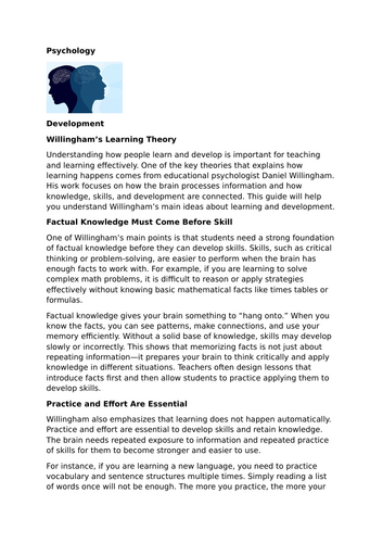Development and Willingham’s Learning Theory