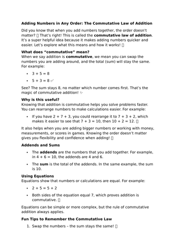 Adding Numbers in Any Order – Commutative Addition
