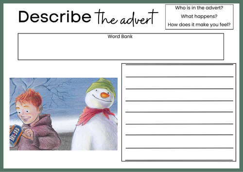 Christmas Writing Describe The Advert Activity
