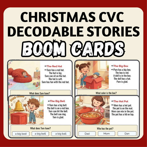 Christmas CVC Decodable Short Stories BOOM Cards™ with Audio