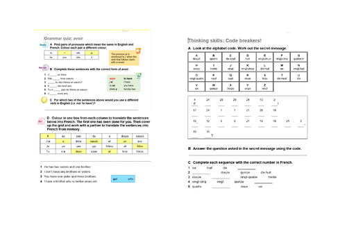Year 7 French Modules 1-4 Dynamo 1 Worksheets| Activities from Dynamo 1