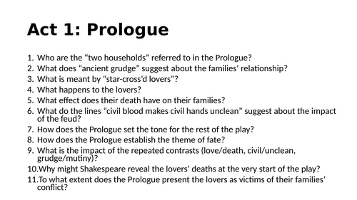 Romeo and Juliet Comprehension Questions