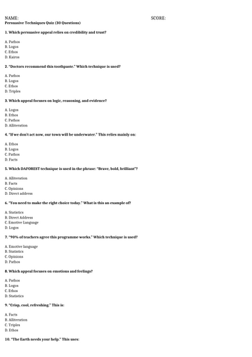 Persuasive Techniques Quiz
