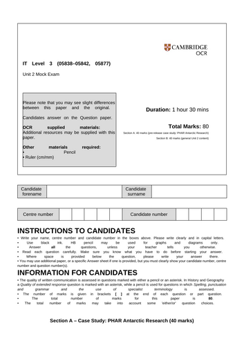 Cambridge Technical IT Unit 2 Global Information Mock and Pre-Release Guidance.