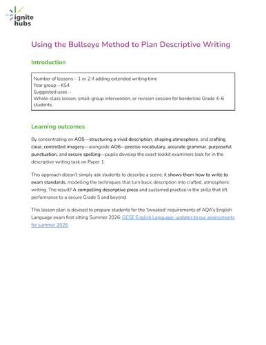 Using the Bullseye Method to plan Descriptive Writing