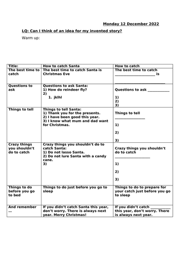 How to Catch Santa - Shared and Independent write up prompt