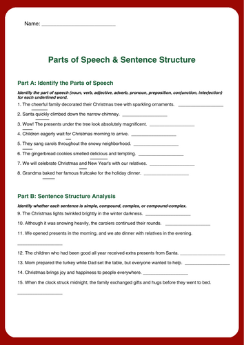 Christmas Grammar Worksheets | Complete Answer Key Included