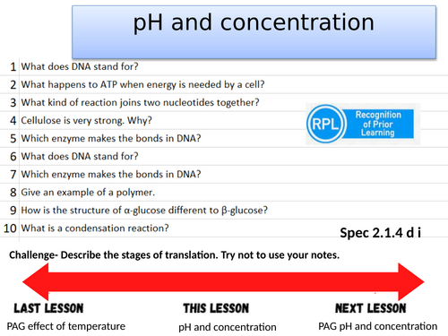 pH and concentration- A-level Biology OCR A (Module 1)