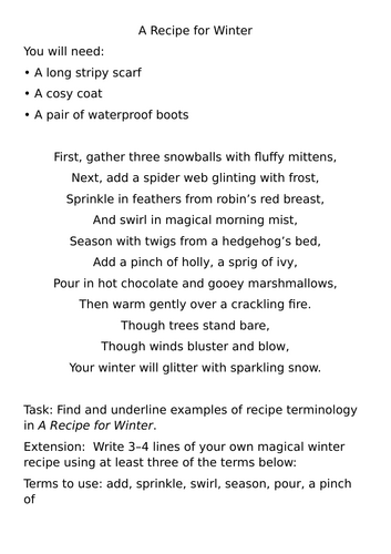 Recipe for Winter Comprehension