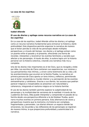 La casa de los espíritus by Isabel Allende – Style and Narrative Technique – Diaries and Epilogue