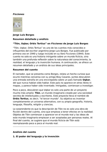 Ficciones by Jorge Luis Borges – “Tlön, Uqbar, Orbis Tertius”