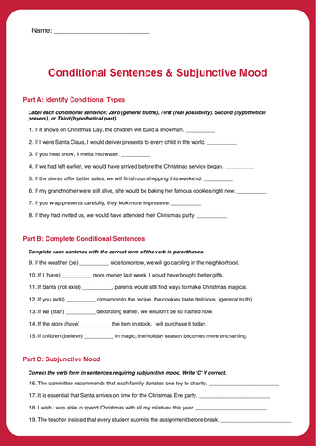 Advanced Christmas Grammar Worksheets | High School ELA Holiday Activities