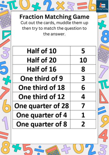 Fractions Worksheet and Matching Game KS1