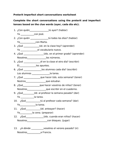 Preterit imperfect short conversations worksheet