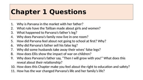 The Breadwinner Comprehension Questions