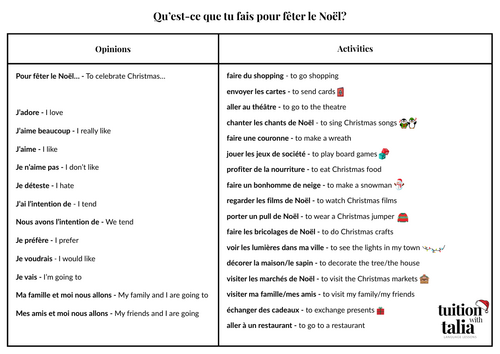 French christmas sentence builder