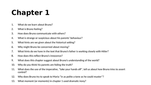 The Boy in the Striped Pajamas Comprehension Questions