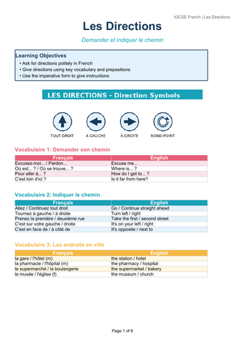 "French Directions: Vocab, Games & Mystery"