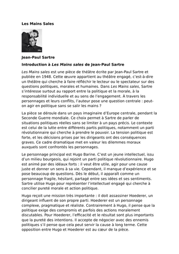 Les Mains sales by Jean-Paul Sartre – Introduction
