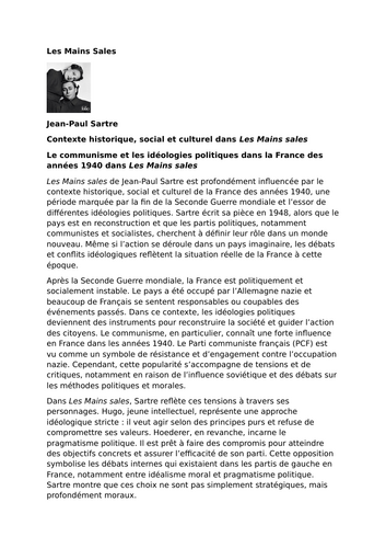 Les Mains sales by Jean-Paul Sartre - Context - Communism and Political Ideologies in 1940s France