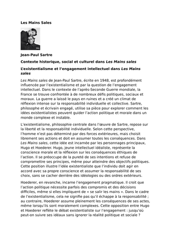Les Mains sales by Jean-Paul Sartre - Context - Existentialism and Intellectual Engagement