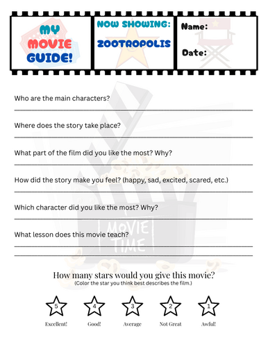 Zootropolis Movie Guide Worksheet