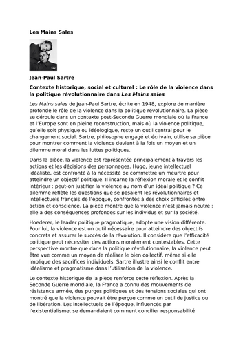Les Mains sales by Jean-Paul Sartre – Context – The Role of Violence in Revolutionary Politics