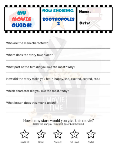 'Zootropolis 2' Movie Guide Worksheet