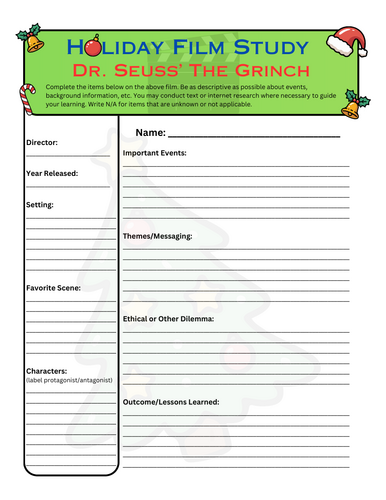 "Dr. Seuss’ The Grinch" Movie Guide Worksheet