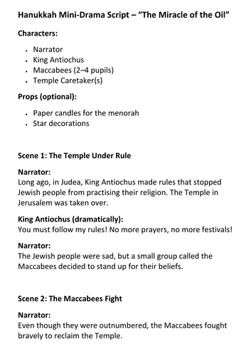 Hanukkah Mini-Drama Script – The Miracle of the Oil | Teaching Resources