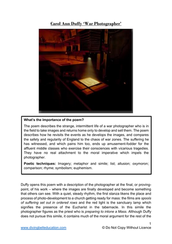 Close reading notes: Carol Ann Duffy, 'War Photographer'