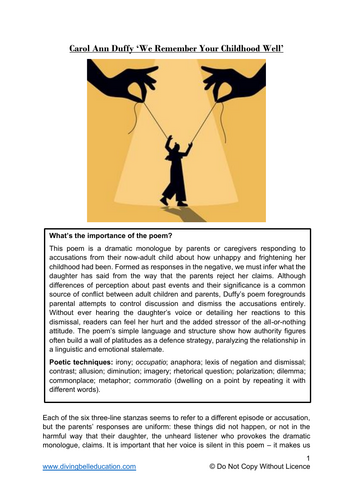 Close reading notes: Carol Ann Duffy, 'We Remember Your Childhood Well'