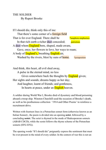 "The Soldier" by Rupert Brooke: A Level English Literature analysis
