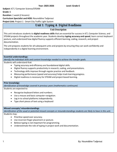 UNIT Planner for STEM or STEAM Grade 6/7/8 Project 3: Traffic Light System