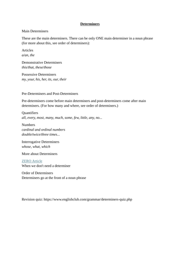 Determiners Revision
