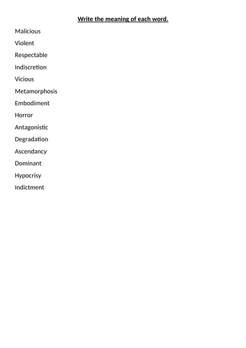 Jekyl and Hyde vocabulary activity.